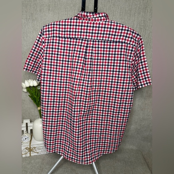 NWT The Children’s Place ADULT XXL Red Navy Check Button Down Shirt - Picture 2 of 3